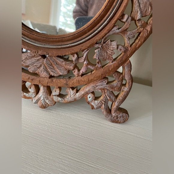 Vintage Bohemian Style Wood Mirror Wooden Frame Hand Carved 15x10” - Picture 2 of 5